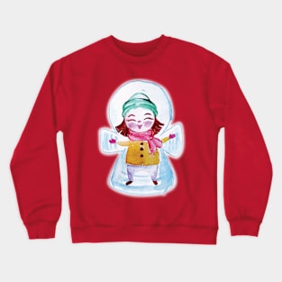 Girl making snow angel in watercolor Crewneck Sweatshirt